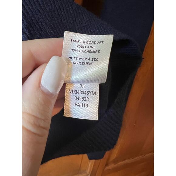 1901 Men's V Neck Cashmere Wool Pullover Sweater Long Sleeve Navy Blue Size L - Picture 8 of 9